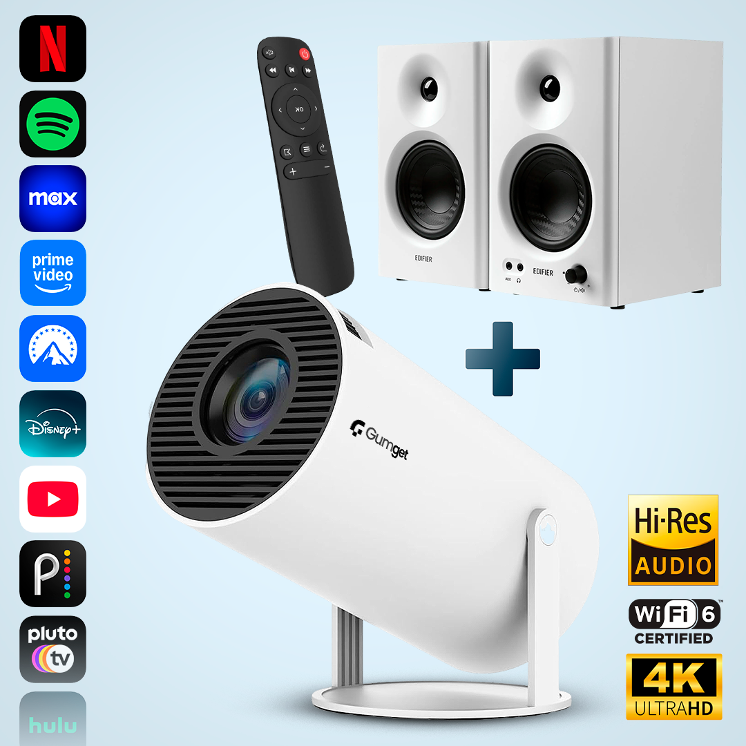 Cinéma Intelligent Portable Obtenez un Projecteur de Cinéma 4k + CADEAU : 2 Haut-Parleurs + 1 Télécommande