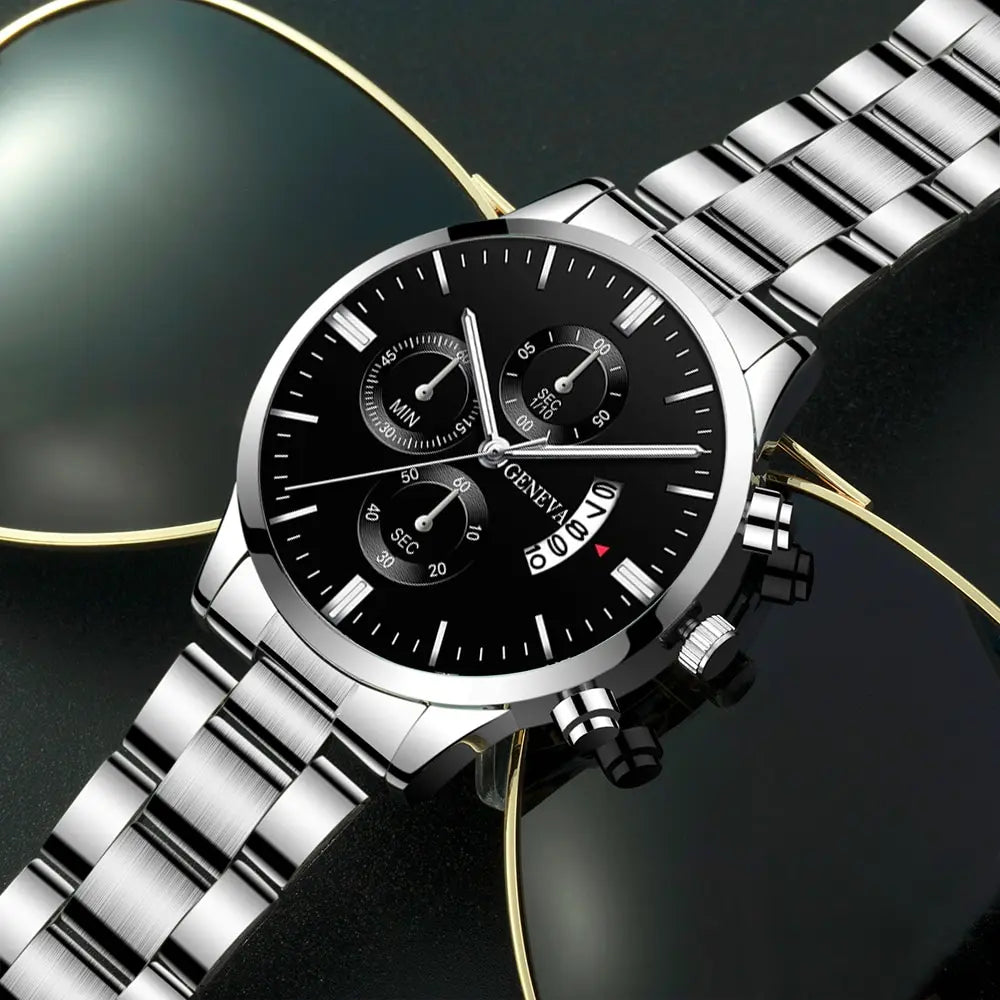 Montre Homme Luxe Geneva - Quartz en Acier Inoxydable Argenté