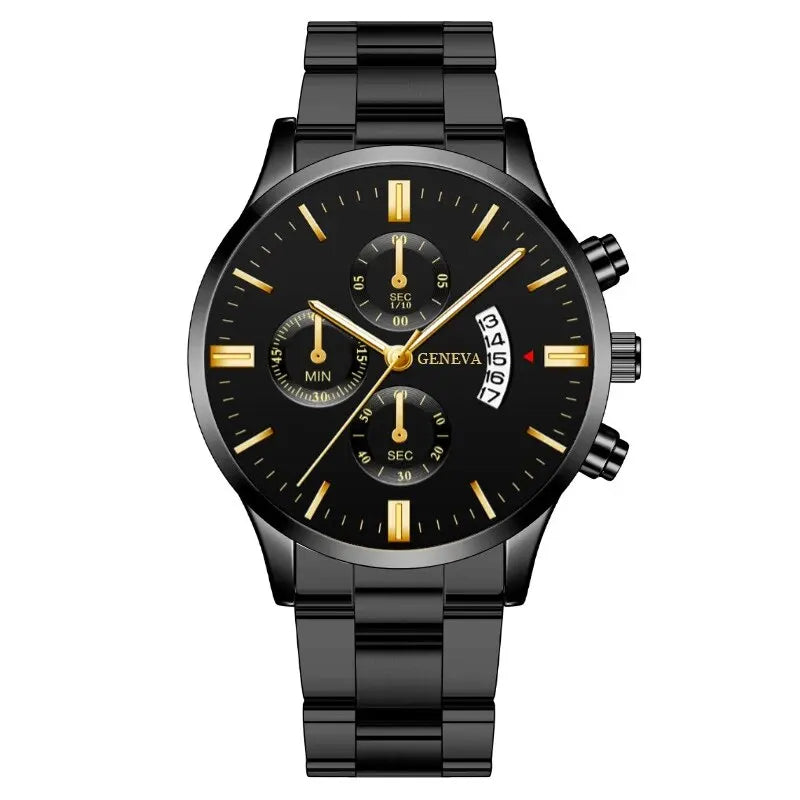 Montre Homme Luxe Geneva - Quartz en Acier Inoxydable Argenté