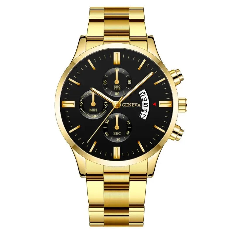 Montre Homme Luxe Geneva - Quartz en Acier Inoxydable Argenté