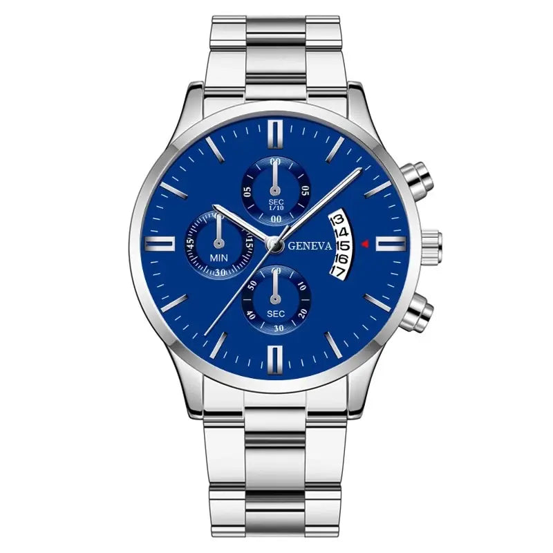 Montre Homme Luxe Geneva - Quartz en Acier Inoxydable Argenté